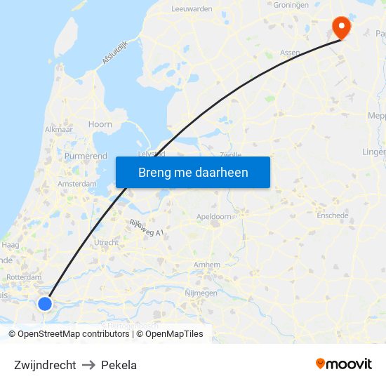 Zwijndrecht to Pekela map