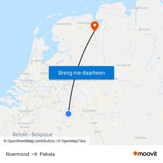 Roermond to Pekela map