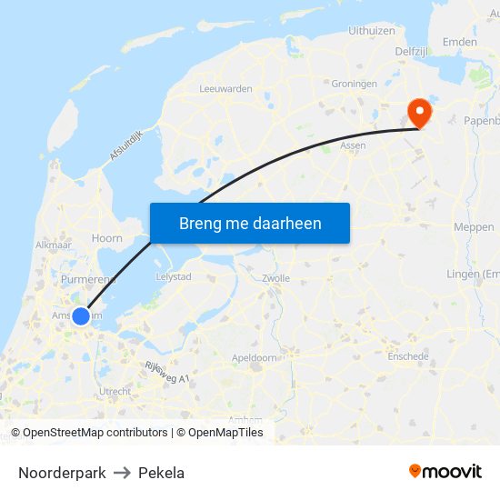 Noorderpark to Pekela map