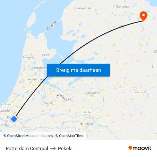Rotterdam Centraal to Pekela map