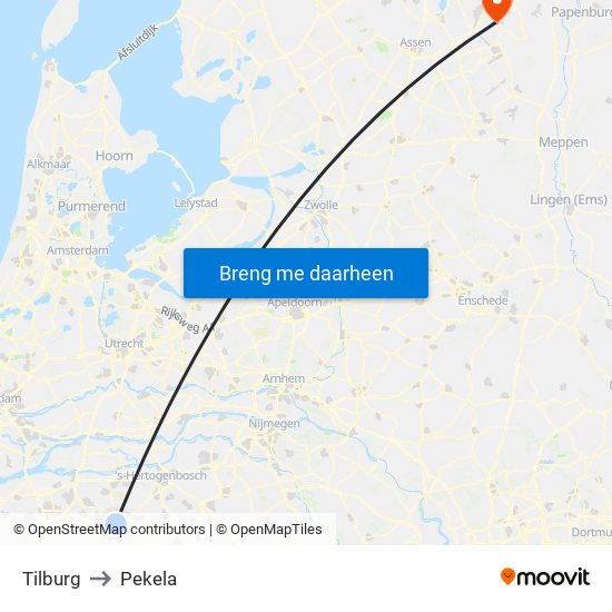 Tilburg to Pekela map