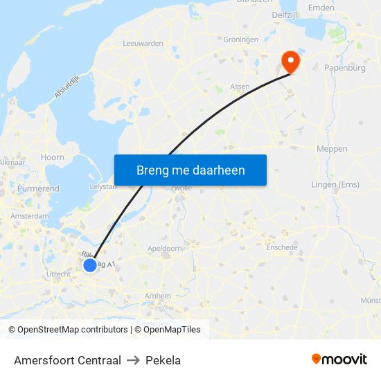 Amersfoort Centraal to Pekela map