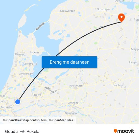 Gouda to Pekela map