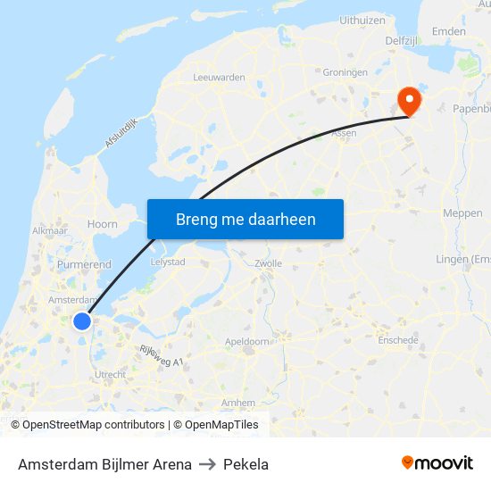 Amsterdam Bijlmer Arena to Pekela map