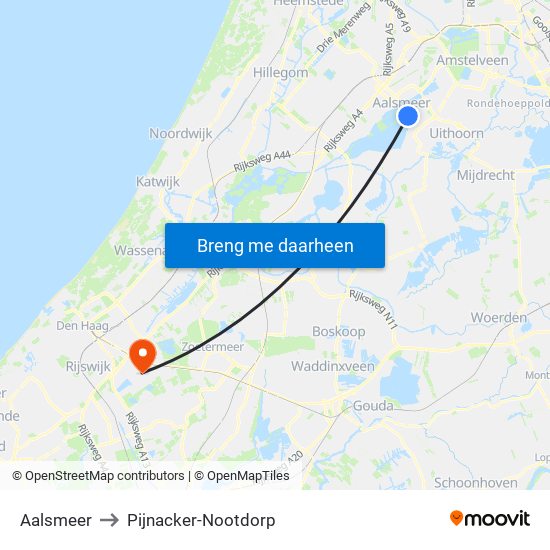 Aalsmeer to Pijnacker-Nootdorp map