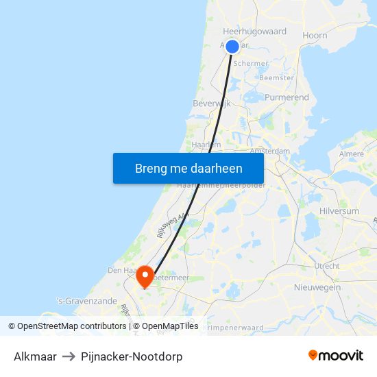 Alkmaar to Pijnacker-Nootdorp map