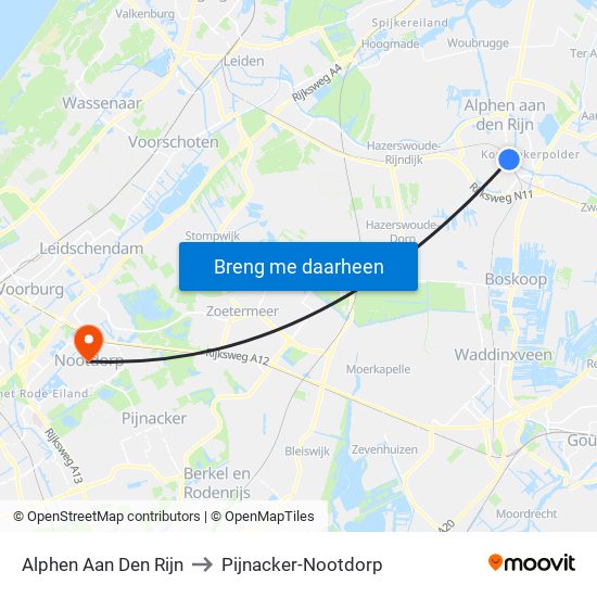 Alphen Aan Den Rijn to Pijnacker-Nootdorp map
