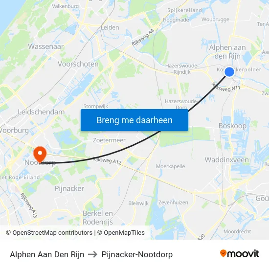 Alphen Aan Den Rijn to Pijnacker-Nootdorp map