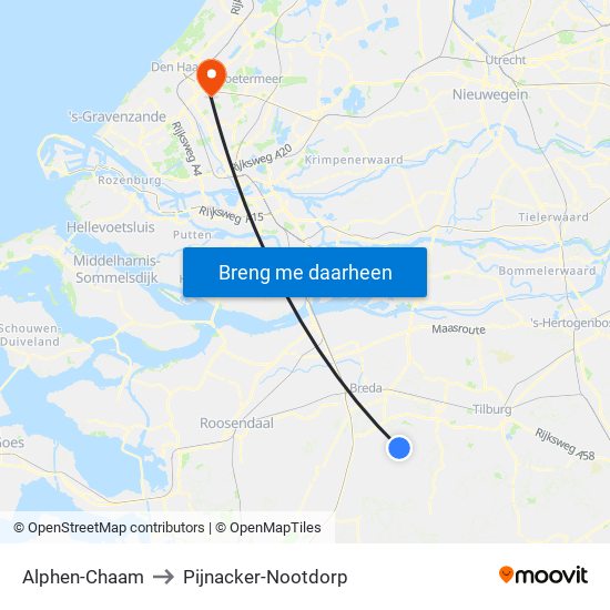 Alphen-Chaam to Pijnacker-Nootdorp map