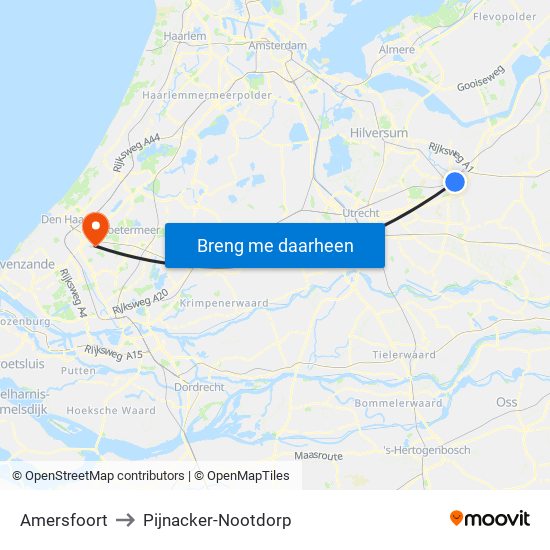 Amersfoort to Pijnacker-Nootdorp map