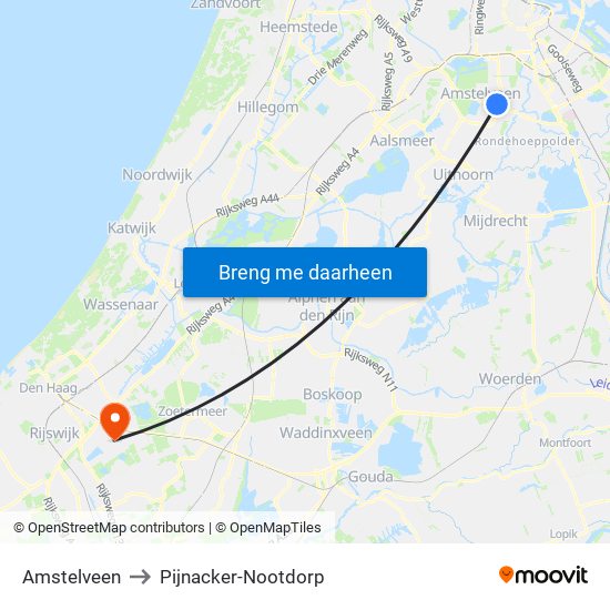 Amstelveen to Pijnacker-Nootdorp map