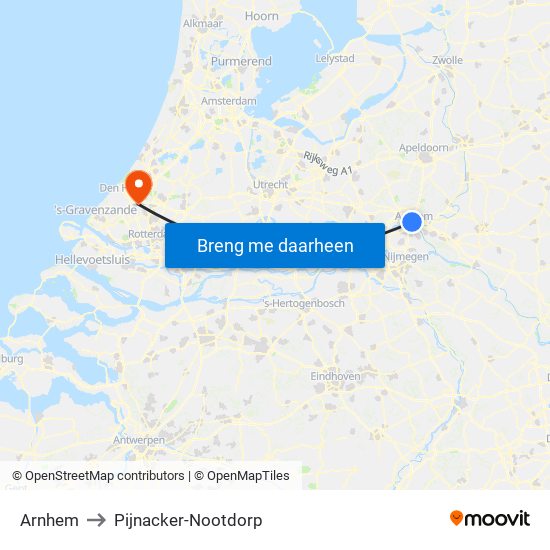 Arnhem to Pijnacker-Nootdorp map