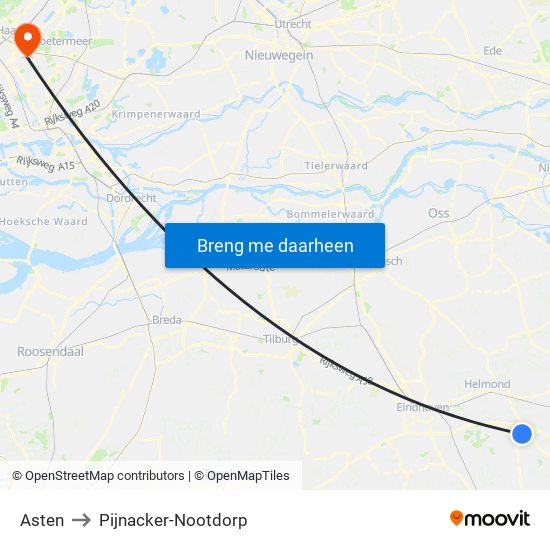 Asten to Pijnacker-Nootdorp map