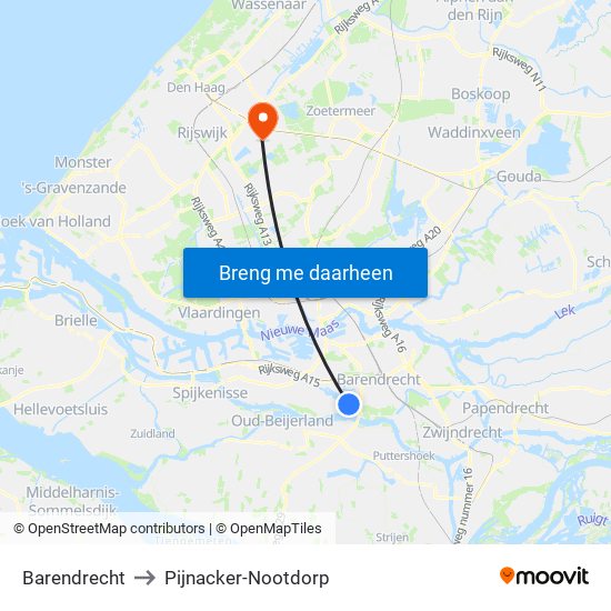 Barendrecht to Pijnacker-Nootdorp map