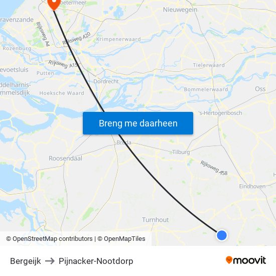 Bergeijk to Pijnacker-Nootdorp map