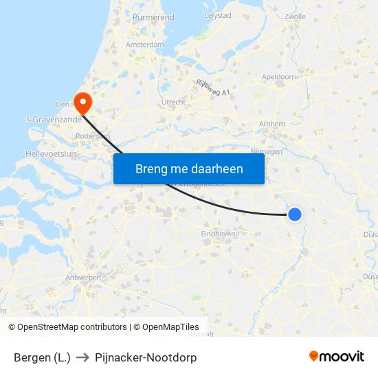 Bergen (L.) to Pijnacker-Nootdorp map