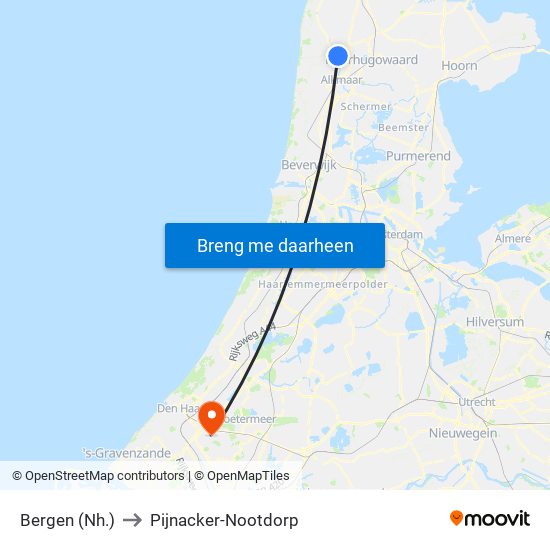 Bergen (Nh.) to Pijnacker-Nootdorp map