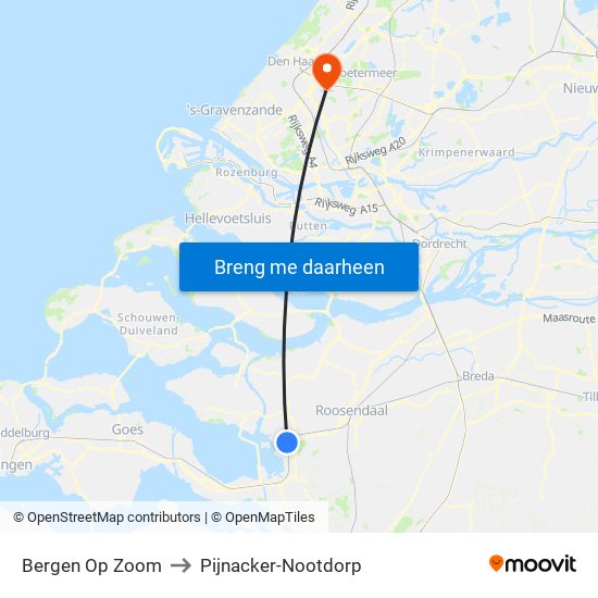 Bergen Op Zoom to Pijnacker-Nootdorp map