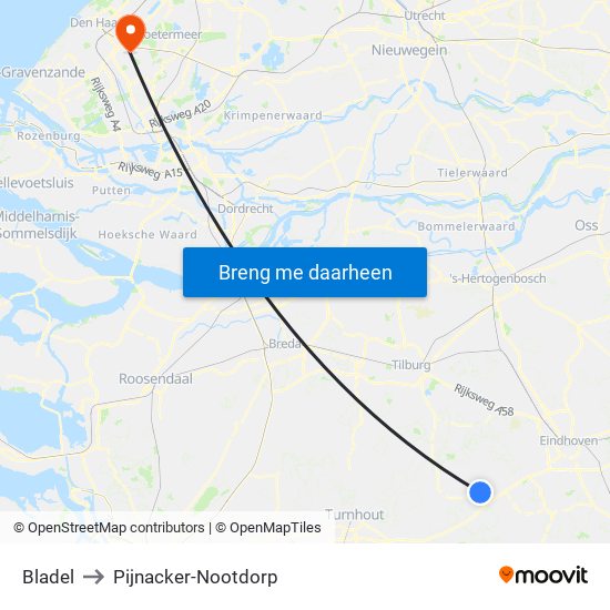 Bladel to Pijnacker-Nootdorp map