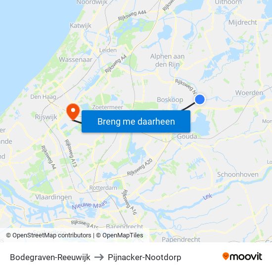 Bodegraven-Reeuwijk to Pijnacker-Nootdorp map