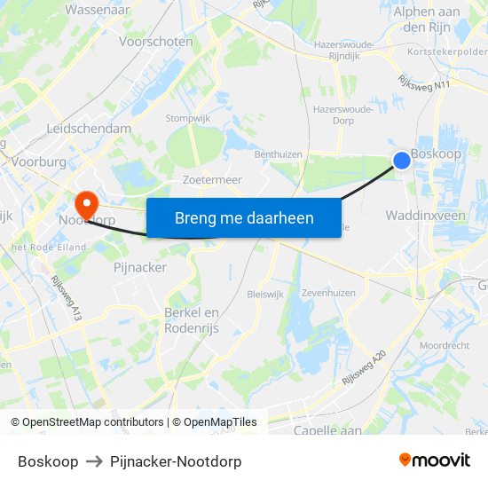 Boskoop to Pijnacker-Nootdorp map