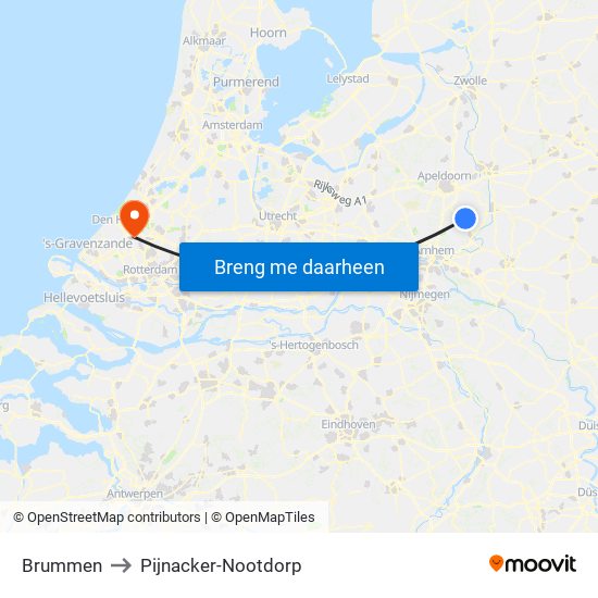 Brummen to Pijnacker-Nootdorp map