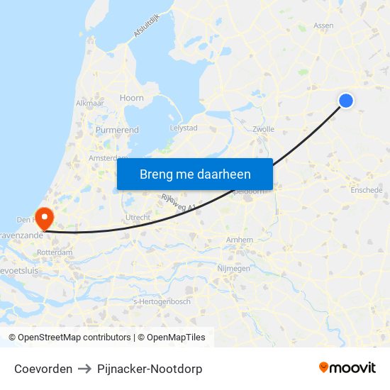 Coevorden to Pijnacker-Nootdorp map
