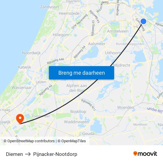 Diemen to Pijnacker-Nootdorp map
