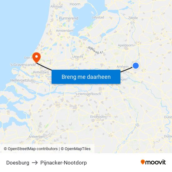 Doesburg to Pijnacker-Nootdorp map
