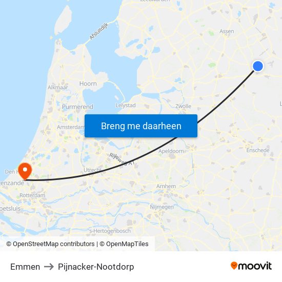 Emmen to Pijnacker-Nootdorp map