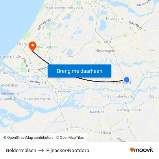 Geldermalsen to Pijnacker-Nootdorp map