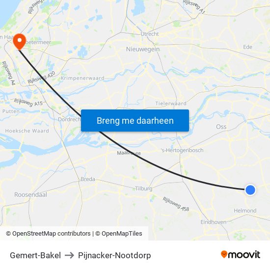 Gemert-Bakel to Pijnacker-Nootdorp map
