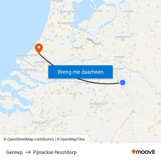 Gennep to Pijnacker-Nootdorp map