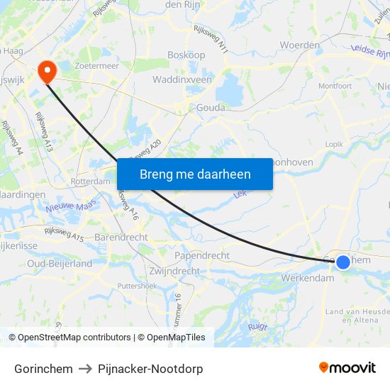 Gorinchem to Pijnacker-Nootdorp map