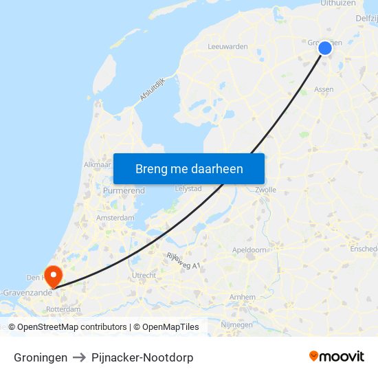Groningen to Pijnacker-Nootdorp map
