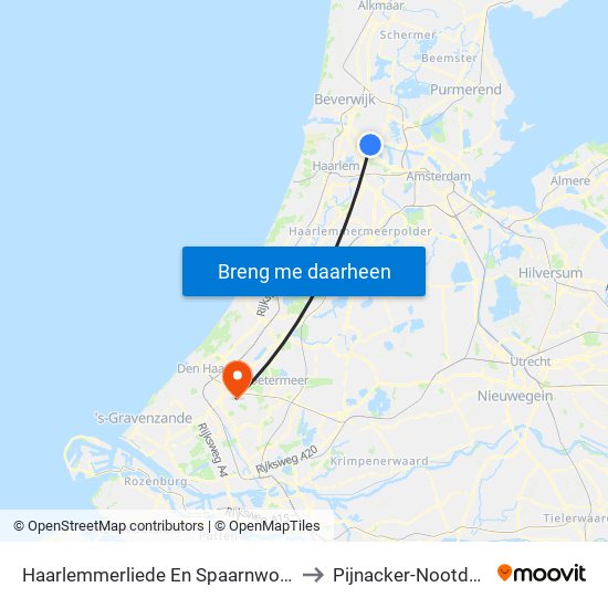 Haarlemmerliede En Spaarnwoude to Pijnacker-Nootdorp map