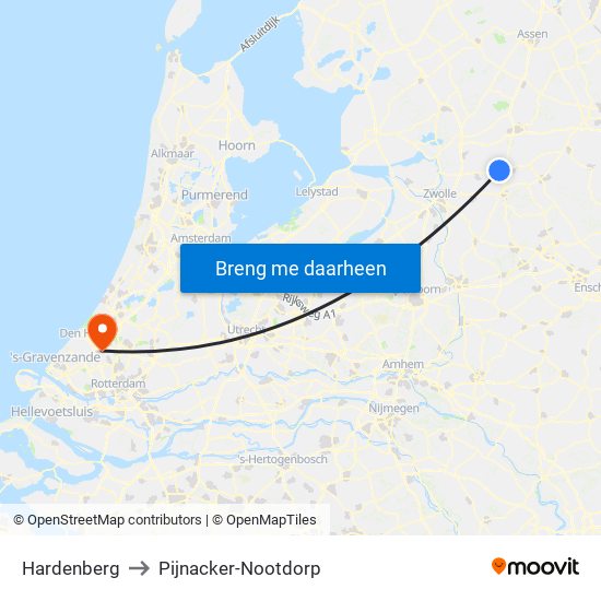 Hardenberg to Pijnacker-Nootdorp map