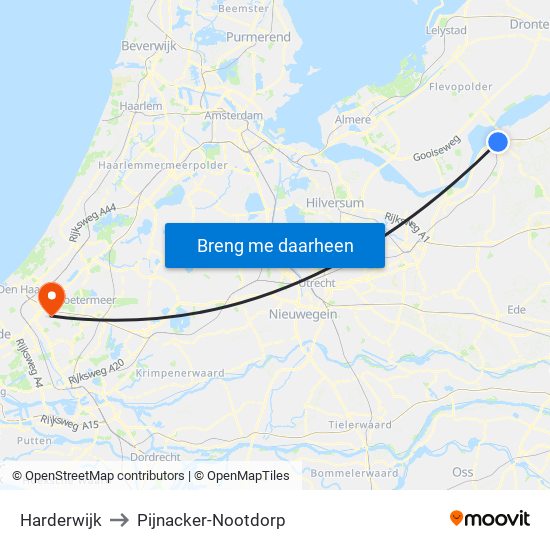 Harderwijk to Pijnacker-Nootdorp map