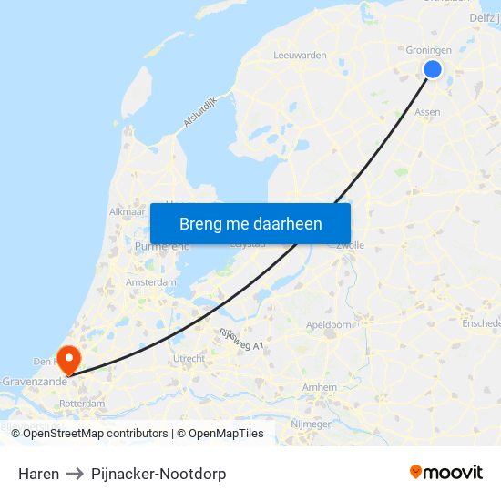 Haren to Pijnacker-Nootdorp map
