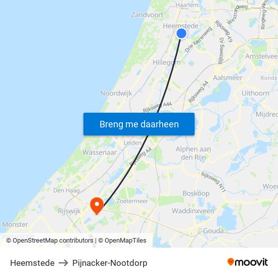 Heemstede to Pijnacker-Nootdorp map