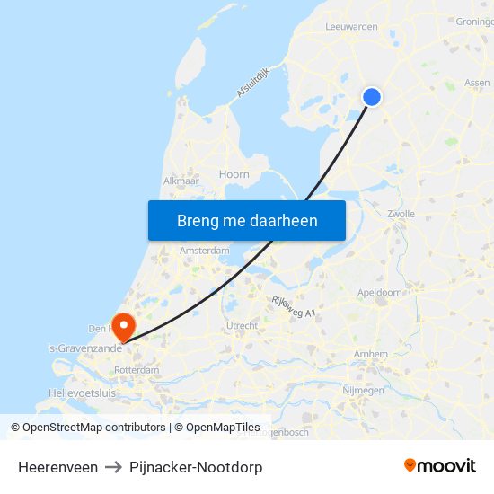 Heerenveen to Pijnacker-Nootdorp map