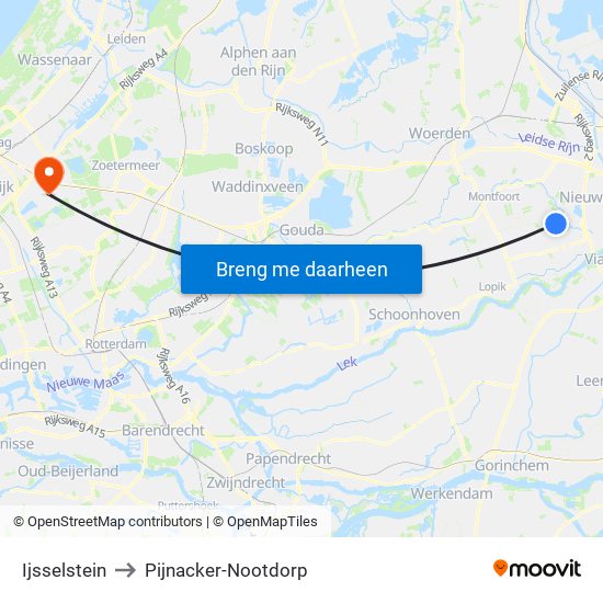 Ijsselstein to Pijnacker-Nootdorp map