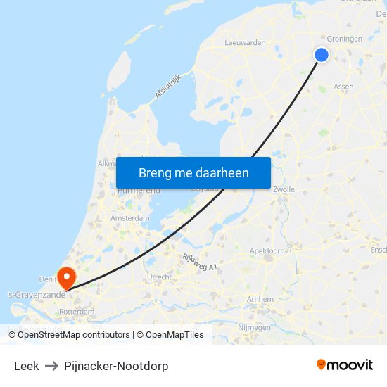 Leek to Pijnacker-Nootdorp map
