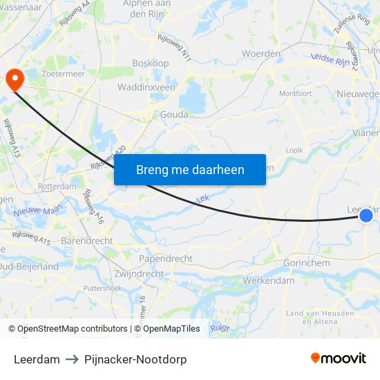 Leerdam to Pijnacker-Nootdorp map