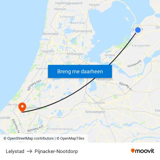 Lelystad to Pijnacker-Nootdorp map