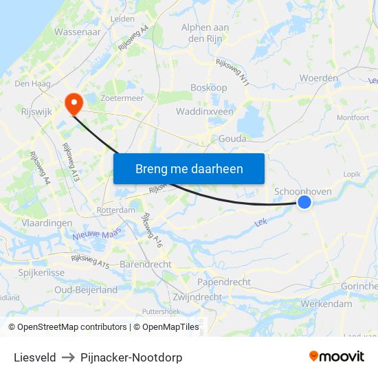 Liesveld to Pijnacker-Nootdorp map