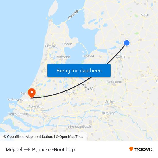 Meppel to Pijnacker-Nootdorp map