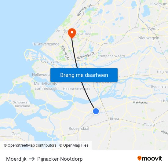 Moerdijk to Pijnacker-Nootdorp map