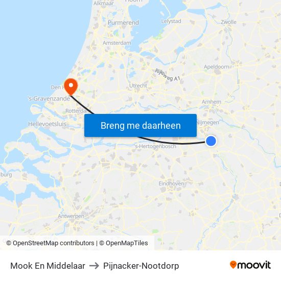 Mook En Middelaar to Pijnacker-Nootdorp map
