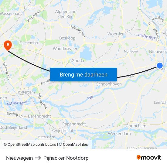 Nieuwegein to Pijnacker-Nootdorp map